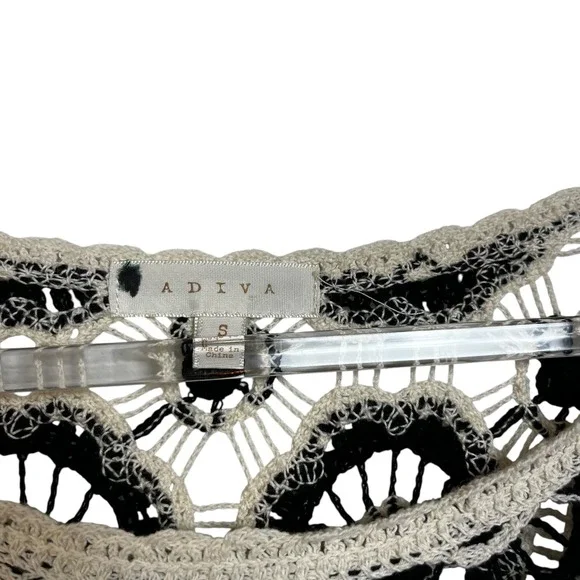 ADIVA Black White Floral Crochet Granny Square Long Sleeve Sweater‎ Boho S - Picture 4 of 7